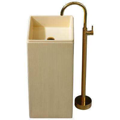 China Best Price Eco-friendly Pedestal Bathroom Sink Basin Freestanding Floor Stand Solid Outdoor Artificial Stone Wash Basin Bathroom Basin for sale