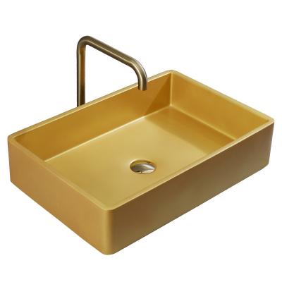 China 2021 Eco-friendly New Gold Solid Outdoor Acrylic Artificial Stone Wash Art Wash Hand Basin Table Countertop Sink Bathroom Hand Basin for sale