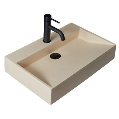 China Art Basin Rectangular Wash Hand Stone Eco-friendly Matte Beige Counter Top Wash Artificial Basin for sale