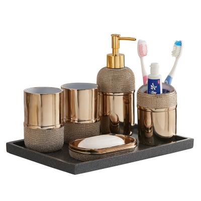 China High Quality Viable Hotel Supplies Set Bathroom Accessories Soap Dish Stand Toilet Brush Holder, Shampoo Conditioner Refill Bottle for sale