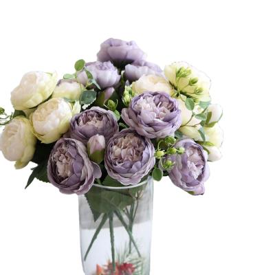 China Art Decor 5PCS Wholesale Bouquet Decoration English Flower Linked Rose Flower For Home Decor Artificial Silk for sale