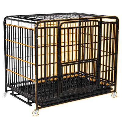 China Durable Lockable Heavy Duty Stainless Steel Metal Cage Kennel Crate For Small Medium Large Dog With Double Doors Wheels for sale