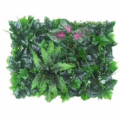 China Matte Fence Outdoor Home Garden Decoration Faux Green Logo Wedding Flower Pink Artificial Plants Wall for sale