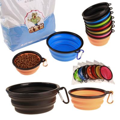 China Travel Dog Drinker Cat Food Water Feeding Utensils Large New Viable Silicone Portable Pet Collapsible Free Bowl Carabiner for sale