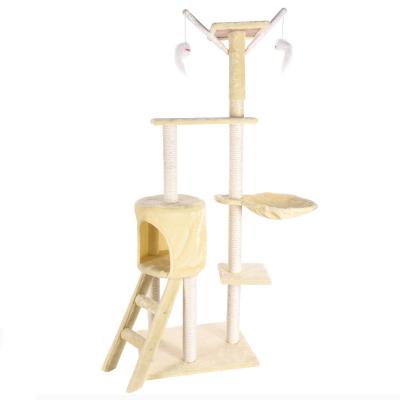 China 2021 Sustainable New Design Scracher Pet Housing Tree Tower With Hammock Food Cat Tree Bed for sale