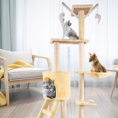 China Large Sustainable Luxury Modern Large Pet House Post Housing Cat Tree Tower Wood for sale