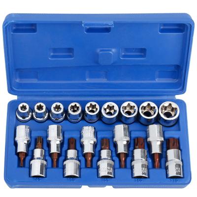 China Ball Hex 19 Piece Socket Bit Torx Set E-Shaped and 1/2