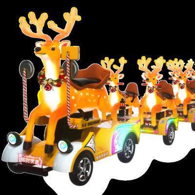 China Amusement Equipment Amusement Park Mall Tourist Attraction Playground Electric Trackless Train Ride Fiberglass Deer Swing Train Ride for sale