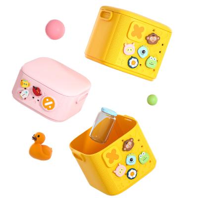 China Viable Unique Indoor Rubber Kids Toys Container DIY Buttons Foldable Cartoon Storage Boxes Home for sale