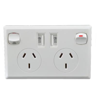 China Other Australian Standard 10A USB Socket With Switch Wall Power Socket 3 Pin Double USB Outlet for sale