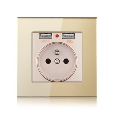 China Other Type 86 European Standard With Double Usb16a French Standard Tempered Glass Wall Power Socket Gold for sale