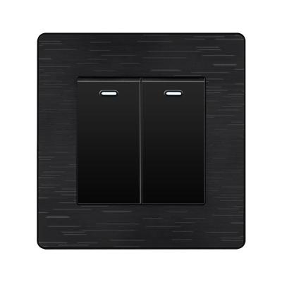 China International Type 86 2 Gang 1 Way Multi Control Single Hidden Wall Power Switch Socket 13A Black Brushed Panel for sale