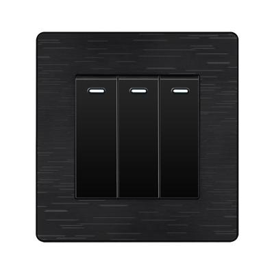 China International Hot Selling Type 86 3 Gang 1 Way Multi Control Single Hidden Wall Power Switch Socket 13A Black Brushed Panel for sale