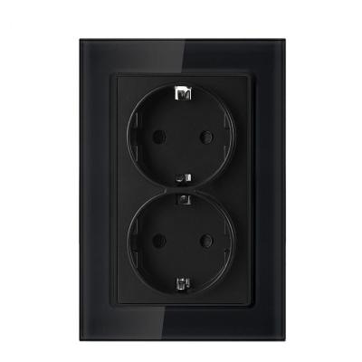 China Other 16A 110v~250v Power Point Wall Socket Black Tempered Glass Black Tempered Glass European Standard Europe Russia for sale