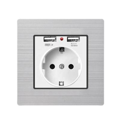 China Other European Type 16A 86 Hidden German USB Power Supply Wall Switches and Socket 1mm Brushed Stainless Steel Panel for sale