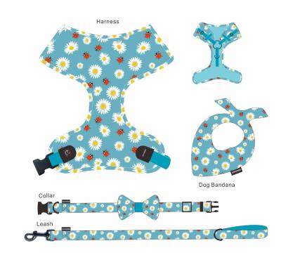 China Thoughtful Pet Supplies Dog Harness Leash Set Strap Plaid Fabric Dog Neoprene Adjustable Harness Whole Dog Collar And Leash Set for sale