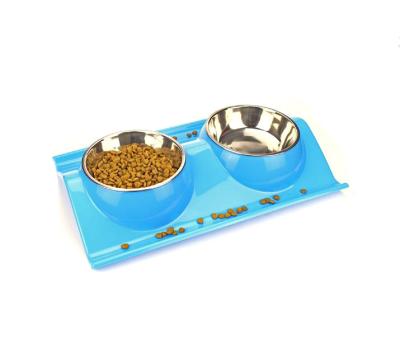 China Sustainable Wholesale Double Dog Cat Bowls Premium Stainless Steel Feeder Pet Food Bowl for sale