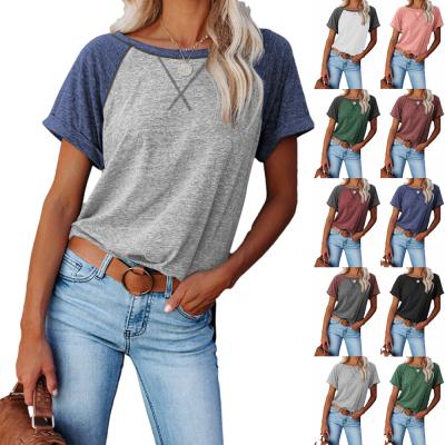 China New Summer Women's Cross Top Color Matching Loose Short Sleeve Anti-wrinkle Spring Casual T-shirt for sale