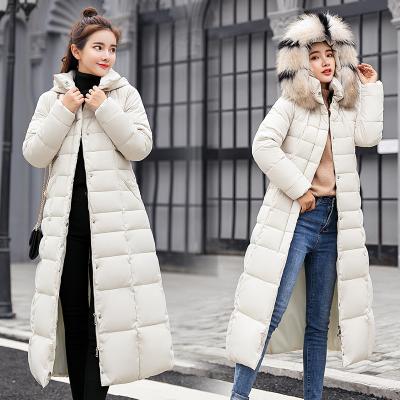 China The middle and long knee of the 2021 new winter waterproof women's clothing thickened large wool collar down the cotton jacket wholesale for sale