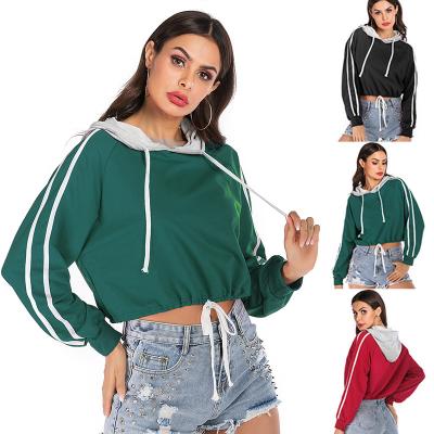 China 2021 Autumn Anti-wrinkle Women's Loose Striped Long Sleeve Loose Pullover Hooded Women's Solid Color Sweater for sale