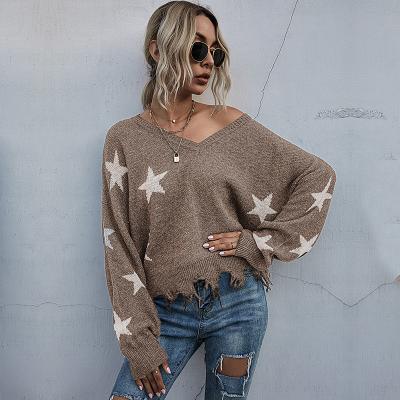 China 2021 Autumn Winter Knitted Sweater Loose Tassel Women's V-Neck Sweater Custom Knit Sweater for sale