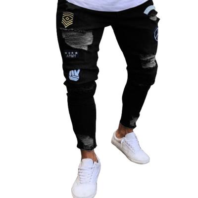 China Destroyed badge distressed 2021 new style QUICK DRY men pants Art Slim Trousers men fashion jeans for sale