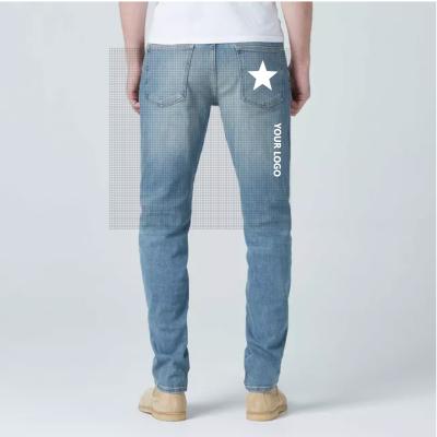 China QUICK DRY Custom Rhinestone Denim Zipper Men's Slim Straight Jeans Striped Side Men's Jeans for sale