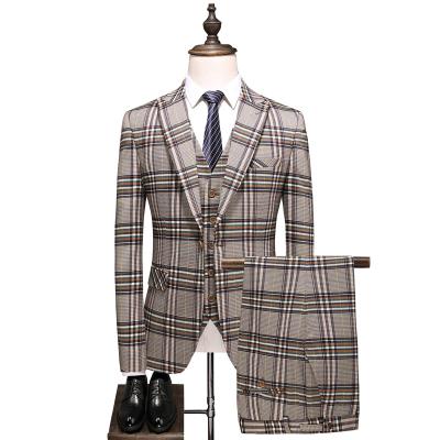 China Anti-Wrinkle Mens Plaid High Quality 3 Piece Business Man Double Breasted Suit for sale