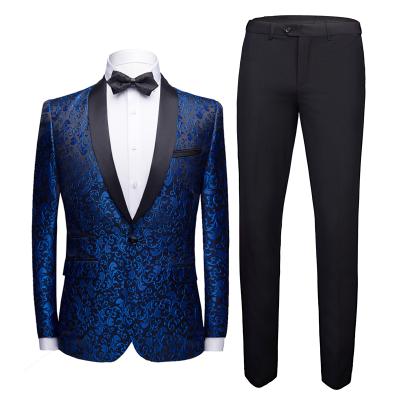 China Anti-wrinkle 2021 new design men's fashion slim fit suit formal business casual slim suit 2 piece ceremonial men's embroider pattern for sale