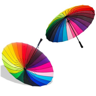 China Fashion Minimalist 24k Color Rainbow Umbrella Long Handle Large Stick Rain Sun Umbrella Upright Anti-UV Manual Umbrella for sale