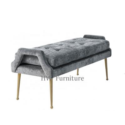 China Modern Home Furniture Stool Leisure Chair Living Room Stainless Steel Legs / Gold Blue Velvet Ottoman Bench for sale