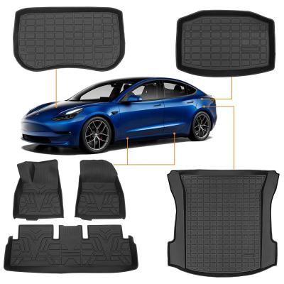 China Anti-skidding.clean 3D Car Floor Mats Fit 2021 Model 3 Full Set Strip Trunk Cargo Liner Mat for sale