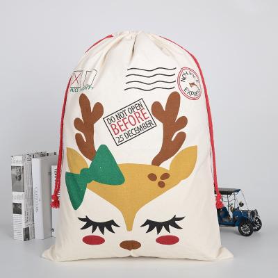 China Custom Rope Handle Fashion Kids Christmas Drawstring Candy Bag Moose Toss Print Large Canvas Tote Bag for sale