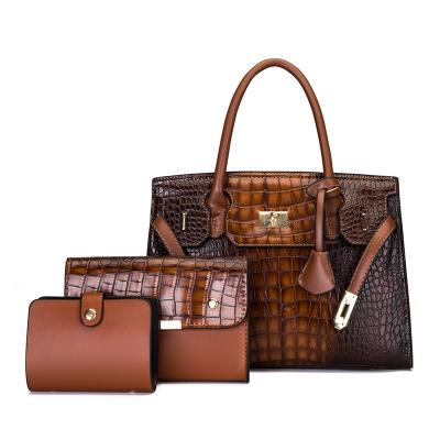 China Fashion Fashion Tender Leather Women Handbags Three Piece Suit Crocodile Pattern Messenger Bag Handbag for sale