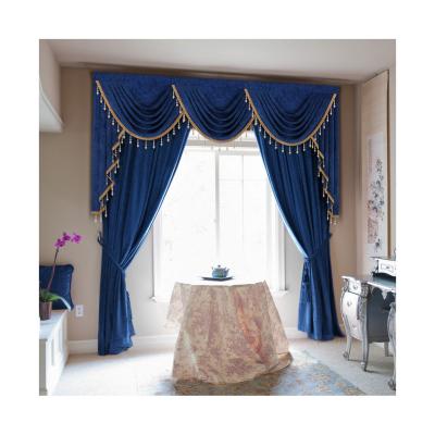 China Luxury Blackout Blackout Chenille Waterfall Booties Valance Curtains Blue Fabric Curtains For Living Room With Valance for sale