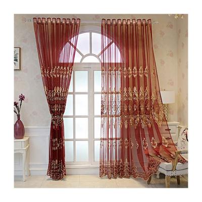 China Voile Interior Decoration Windows and Doors Sheer Curtains Fashion Red Embroidery Ready Made Sheer Curtains for Living Room for sale