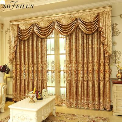 China Blackout Textile Polyester Voile Embroidery Windows Panel Curtains Pure Luxurious Gold Fabric For Room for sale