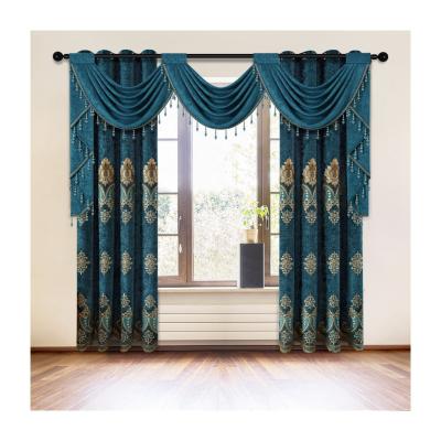 China Blackout Peacock Blue Drapery Ready Made Luxury Embroider Curtains Fabric For Living Room Decorative Cuadros for sale