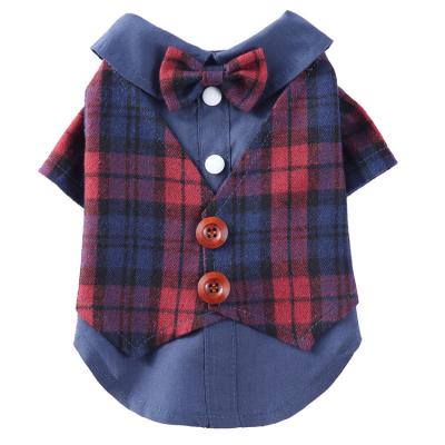 China Viable Wholesale Pet Products Blue Checked Tuxedo Shirt Vest Suit Wedding Dress for sale