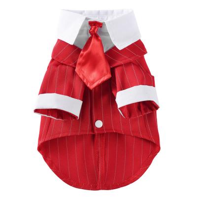 China Viable High Quality Red Tie Costume Striped Puppy Clothes Small Medium Dog Gear Cat Apparel Pet Dresses for sale