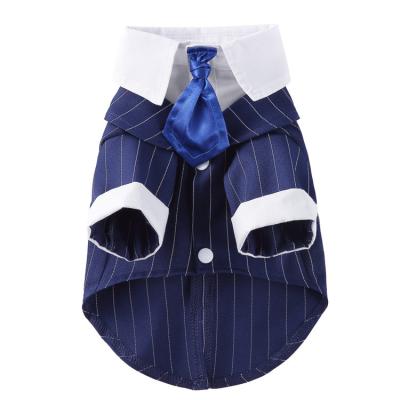 China Hot Selling Viable Blue Tie Striped Puppy Costume Small Dogs Invest Cute Pets Clothes Adorable Dog Dress for sale