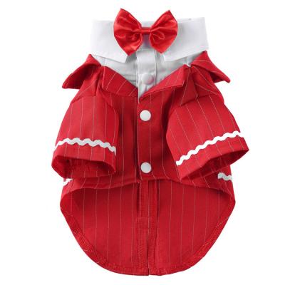 China Viable New Style Designer Red Dog Clothes Summer Stripe Tuxedo Pet Apparel Dog Wedding Suit High End Red for sale