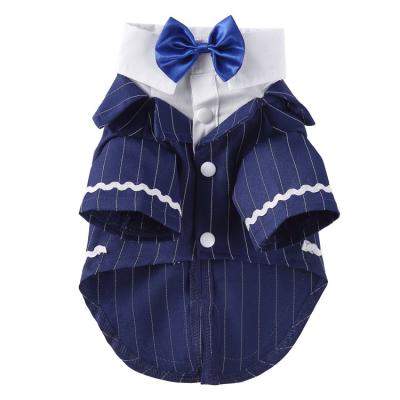 China Viable Wholesale Fashion Pet Factory Blue Stripe High End Tuxedo Teddy Elegent Dress Dog Clothes for sale