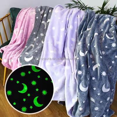 China Wearable Glow In The Dark Throw Blanket 100*150CM Super Soft Fluffy Plush Blanket Covering Luminous For Kids for sale