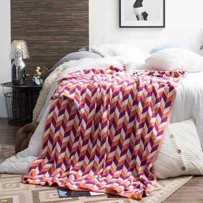 China Large Large Knitted Cozy Decorative Throw Blanket Anti-Static Geometric Pattern Comforter Sofa Cover Blanket for sale