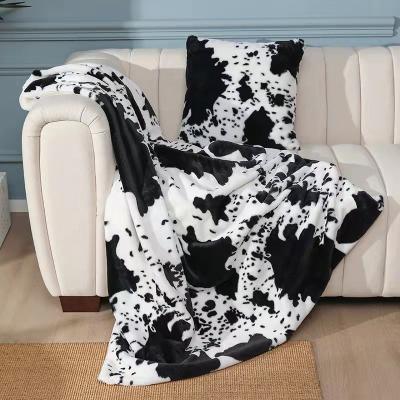 China Anti-Pull Hot Sale Ultra Soft Plush Rabbit Fur Animal Cow Printing Bedroom Sofa Office Throw Covering for sale