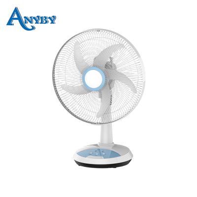 China AC/DC 16inch AC/DC kennede factory home rechargeable battery backup usb table fan with LED light and timer for sale