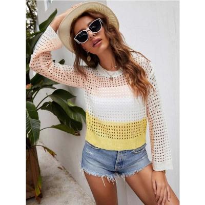 China anti-wrinkle wholesale price cos woman open knit cut and sew sweater wit knitted sweater for sale