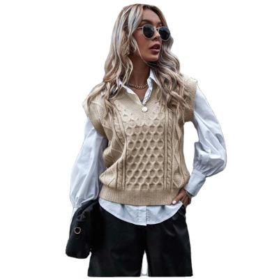 China Anti-pilling solid cable knit sweater vest outnet cos woman outnet knit cardigan women's sweaters for sale