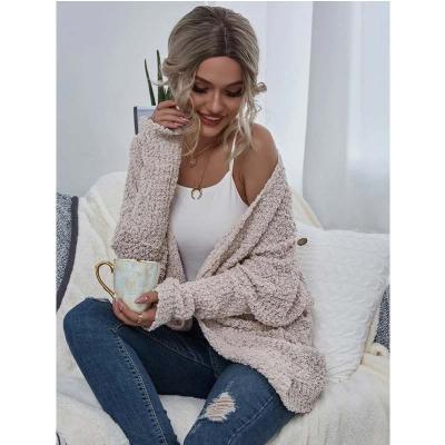 China Anti-wrinkle wholesale price cos Women's Front Popcorn Knit Cardigan Open Wit Knitted Sweater for sale